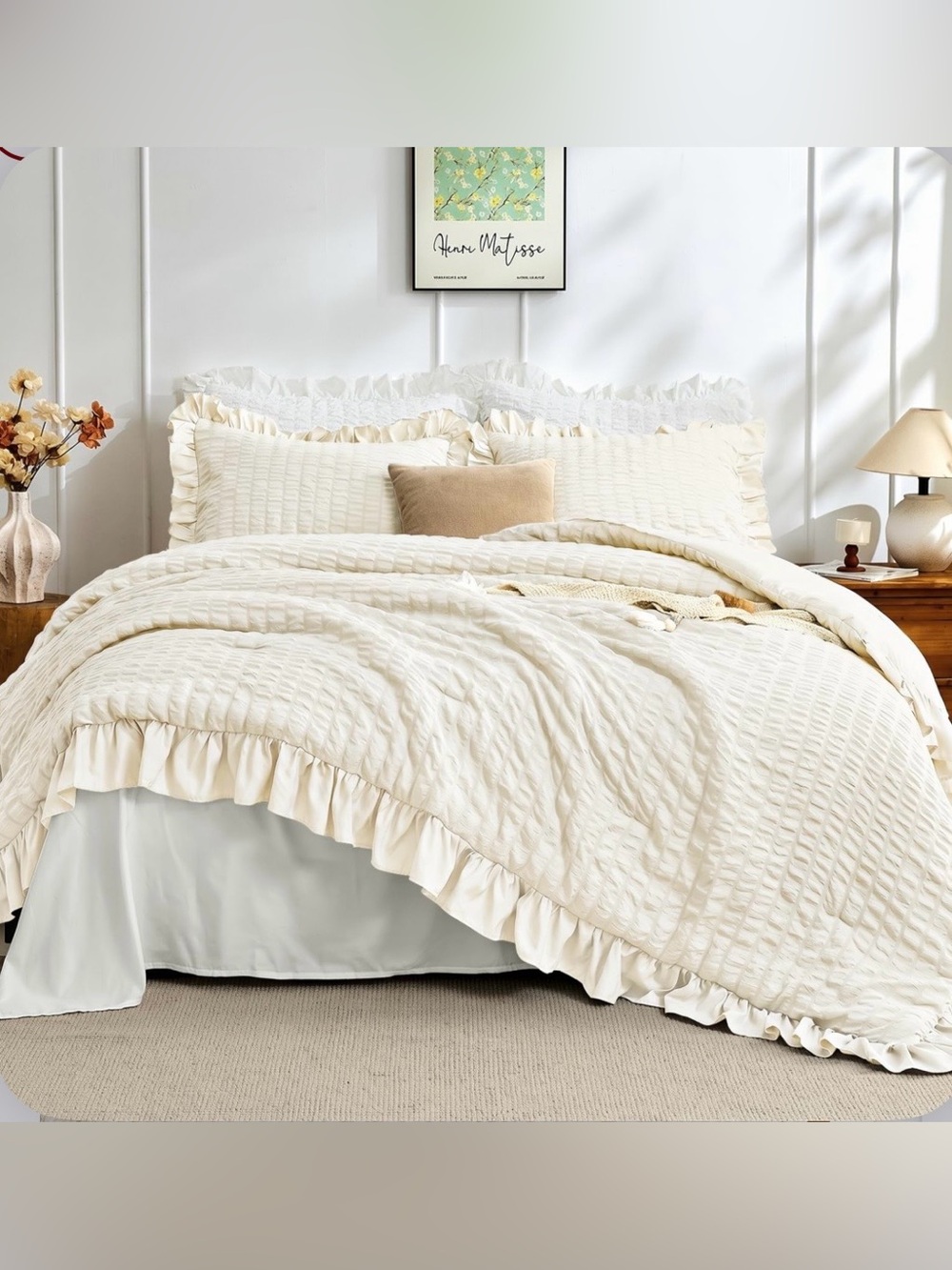 QUEEN SIZE Farmhouse Ruffle Seersucker Duvet Set - IVORY
